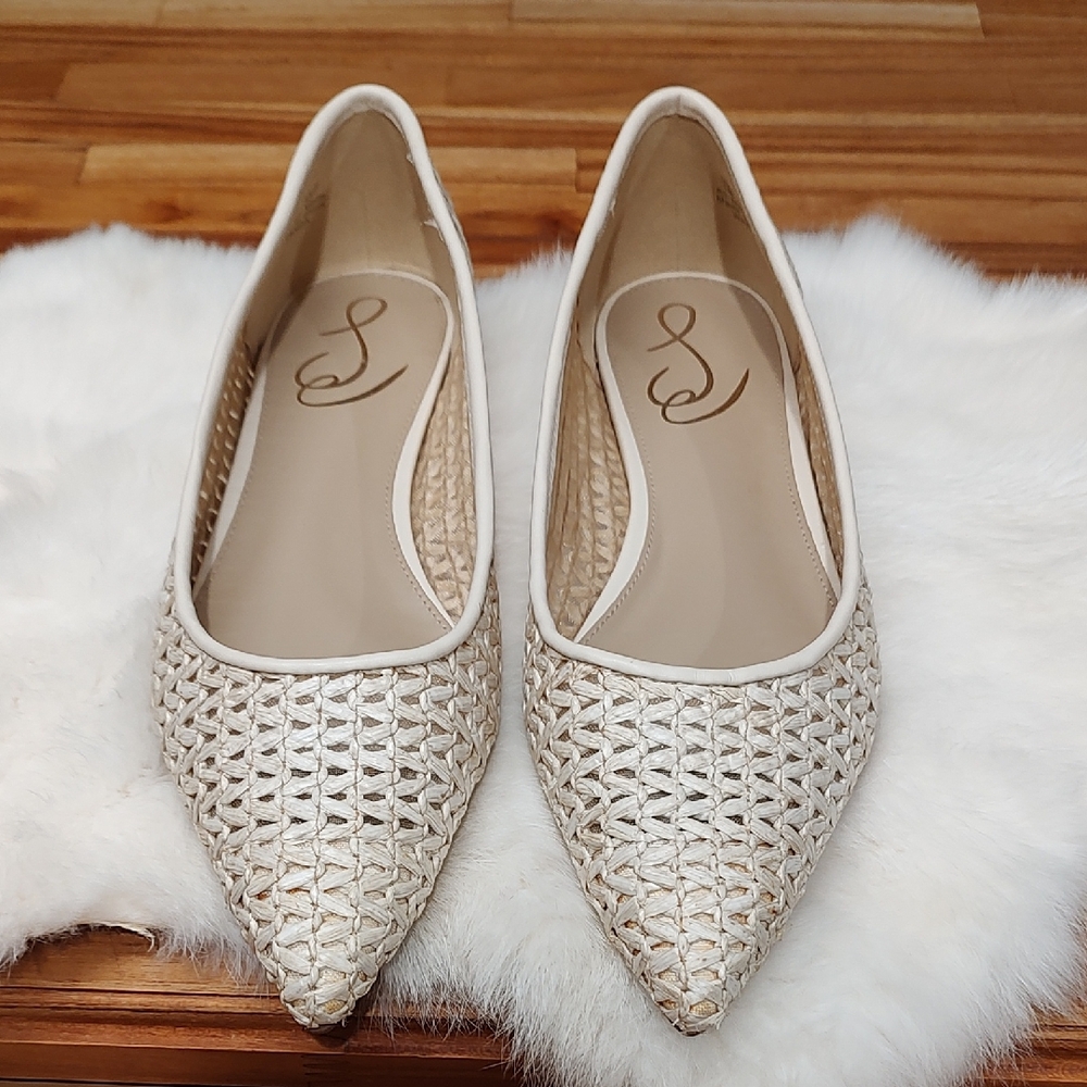 Sam Edelman Wanda Flats Pointed -Toe Woven Raffia Neutral Beige SZ: 7